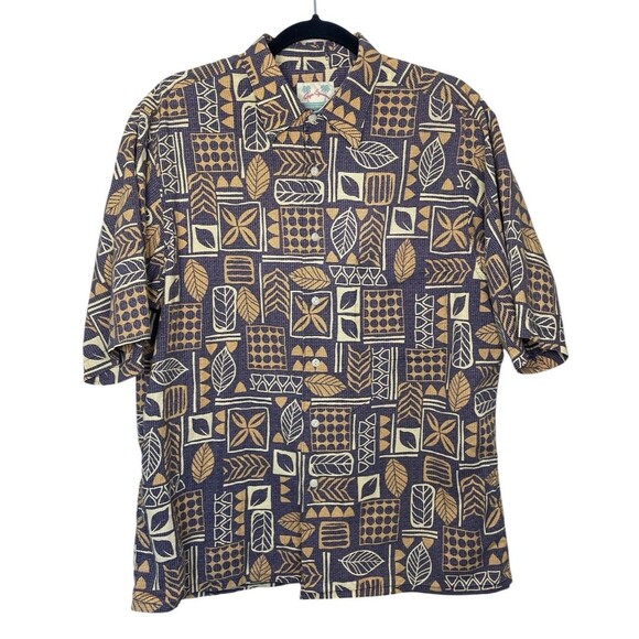Reyn Spooner Mens‎ L Leaf  Polka Dot Print Brown Shirt Cotton Button Up FLAW - Picture 1 of 11